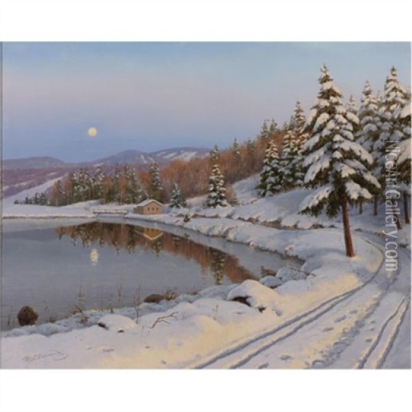 Moonlit Path Oil Painting - Boris Bessonof