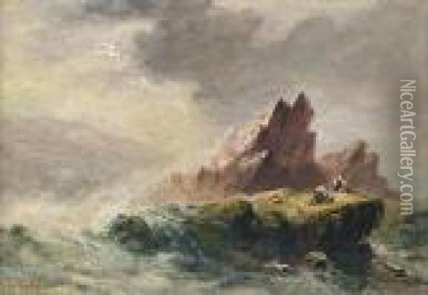 Rocks Near L'etacq, Jersey Oil Painting - S.L. Kilpack