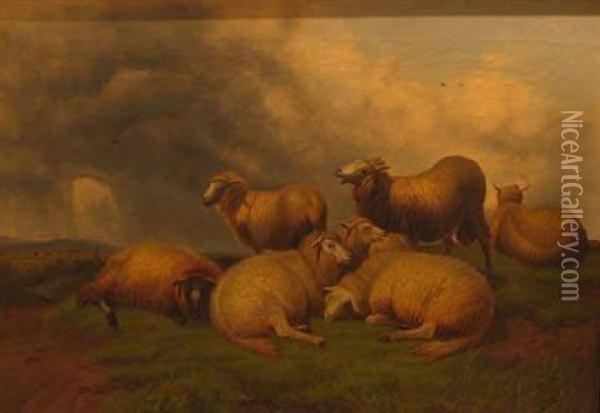 Landscape With Sheep Oil Painting - Eugene Joseph Verboeckhoven