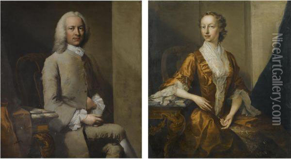 Portrait Of A Gentleman; And Portrait Of A Lady Oil Painting - Thomas Frye