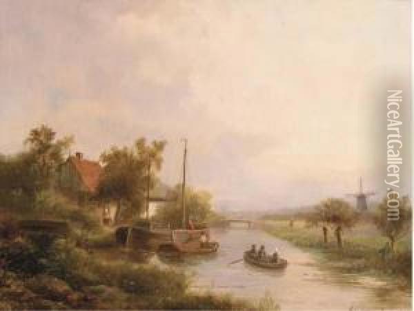 Along The River In Summer Oil Painting - Johannes Petrus van Velzen