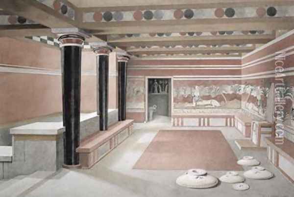 Reconstruction of the Throne Room of the Palace of Knossos Oil Painting - Edwin J. Lambert