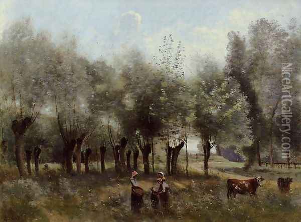 Women in a Field of Willows Oil Painting - Jean-Baptiste-Camille Corot