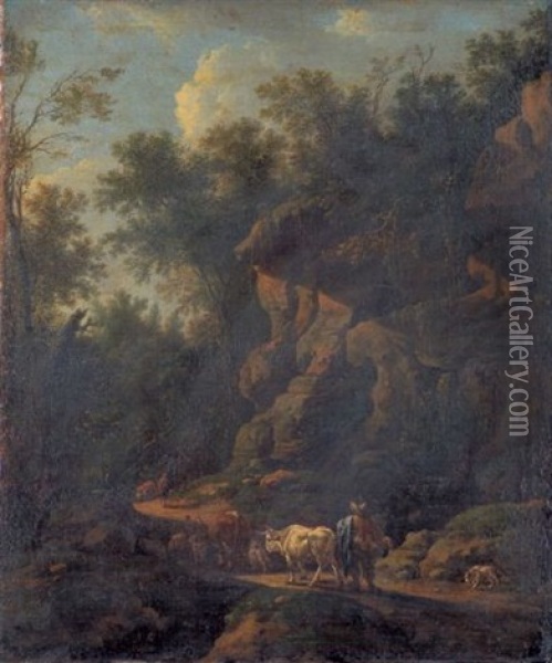 Gebirgige Waldlandschaft Mit Viehtreibern Oil Painting - Johann Franciscus Ermels