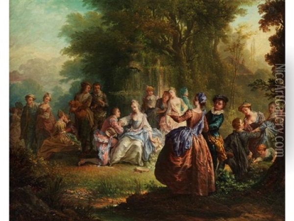 Der Antrag In Galanter Gesellschaft Im Park Oil Painting - Francois Louis Watteau