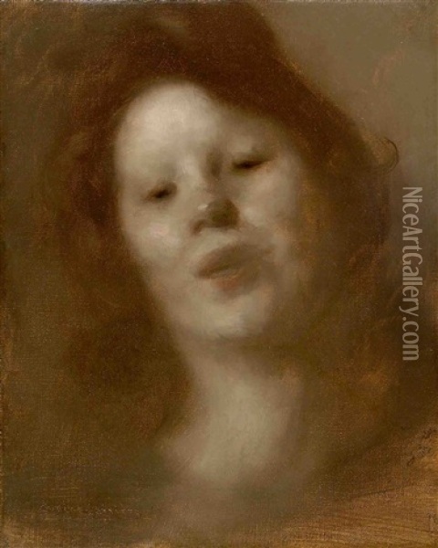 Portrait De La Fille De L'artiste Oil Painting - Eugene Carriere