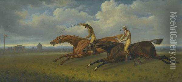 The Celebrated Match Between Sir
 Joshua And Filho Da Puta At Thecraven Meeting, Newmarket Oil Painting - Charles Towne