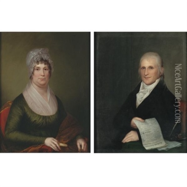 Mr. Zachariah Poulson Of Philadelphia (+ Mrs. Zacharia Poulson; Pair) Oil Painting - James Peale Sr.