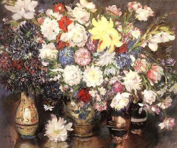 Still life with Flowers 1929 Oil Painting - Istvan Csok