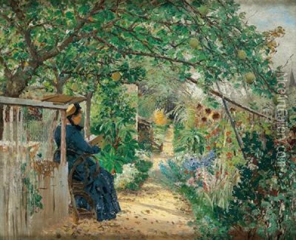 Frau Von Hormann In Ihrem Garten In Clamart Bei Parigi Oil Painting - Theodor von Hormann