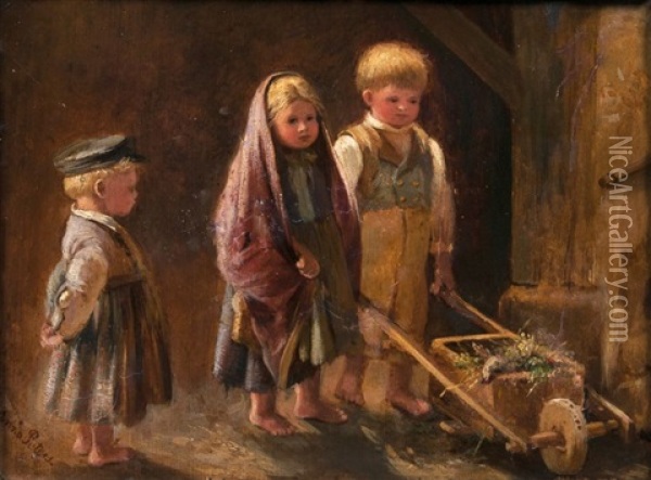 Drei Kinder Oil Painting - Anna Peters