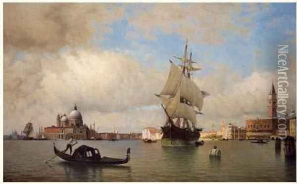 Vaisseau Americain Devant Venise Oil Painting - Amedee Rosier