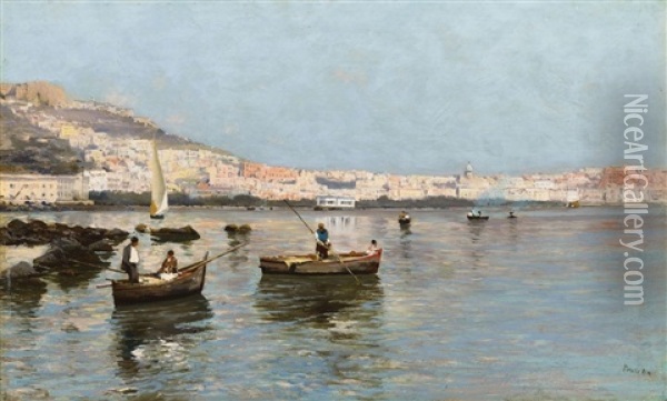 Bucht Von Neapel Mit Fischerbooten Oil Painting - Attilio Pratella