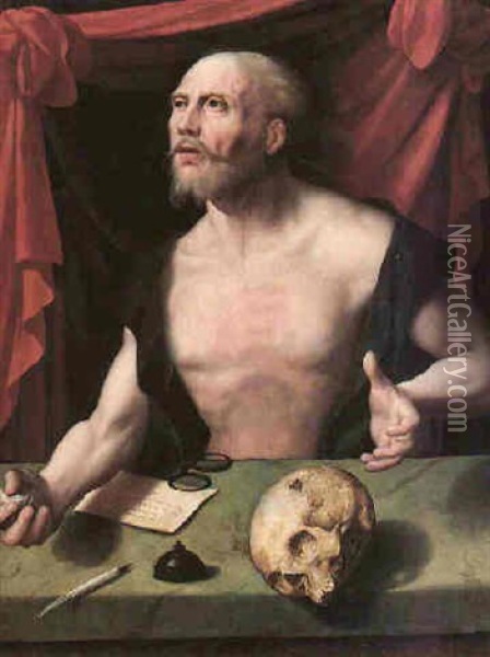 The Penitent St. Jerome In His Study Oil Painting - Joos Van Cleve
