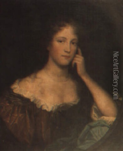 Portrait Of A Lady Wearing A Brown Dress And White Chemise Oil Painting - Mary Beale