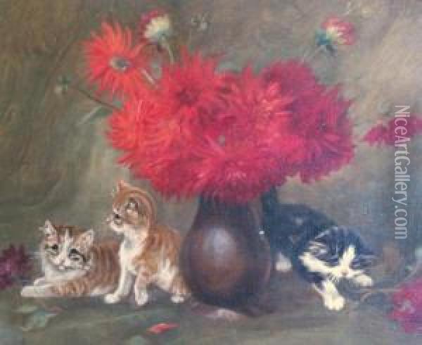 Kittens At Play Oil Painting - Albert Toefaerts