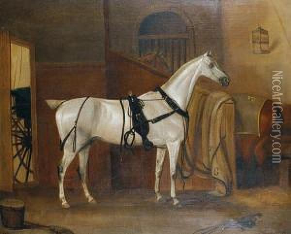 Horses In A Stable Oil Painting - Thomas Weaver
