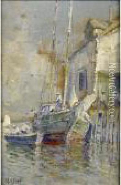 Wharf Scene Oil Painting - Arthur Vidal Diehl