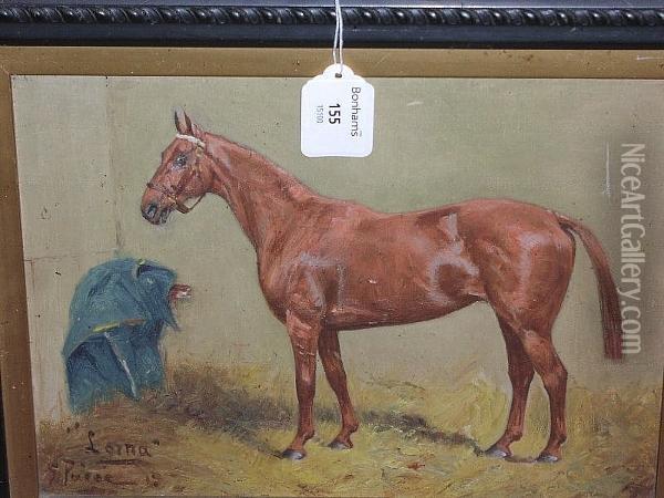 Lorna, Potrait Of A Hunter In A Stable Oil Painting - George Paice