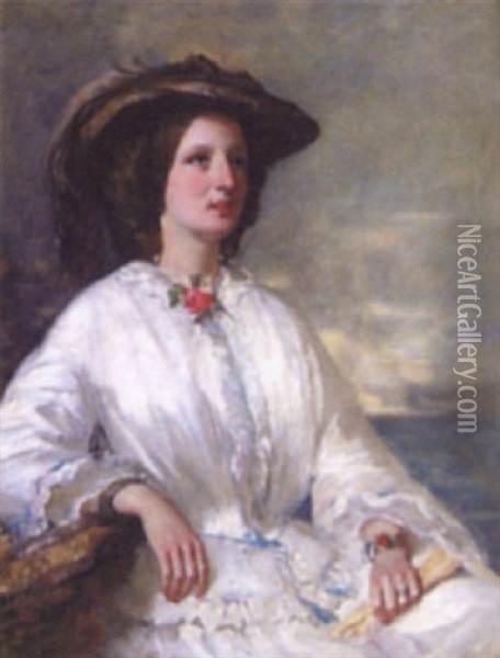 Portrait Of A Lady (mrs. S.k. Church?) Oil Painting - William Crabb