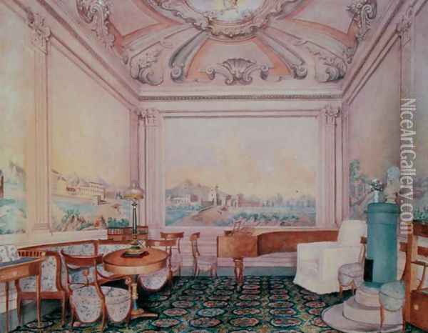 Interior of the reception room in a manor house, 1840-50s Oil Painting - Anonymous Artist