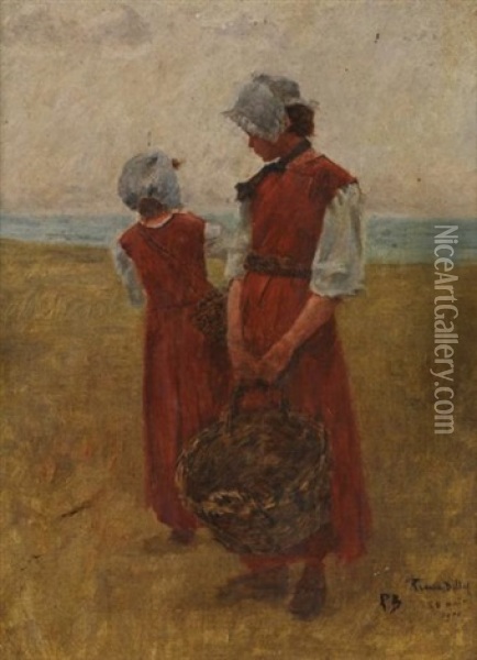 Deux Femmes Sur La Plage Oil Painting - Pierre Billet