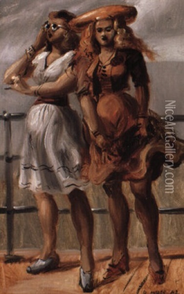 Two Girls Standing Oil Painting - Reginald Marsh