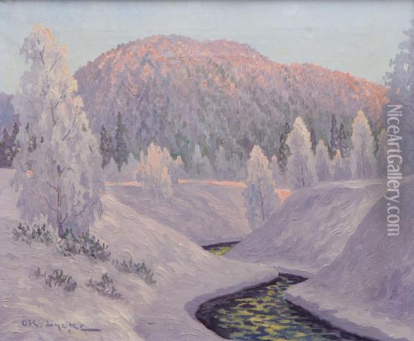 Vinterlandskap Oil Painting - Oscar Lycke