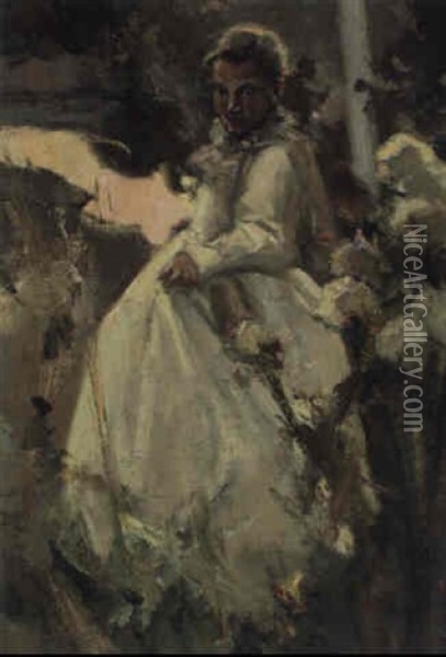 Madchen In Weisem Kleid Oil Painting - Arthur Langhammer