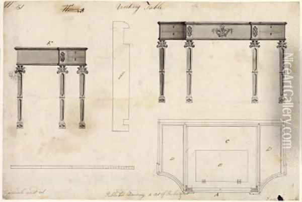 Design for a Writing Table Oil Painting - Thomas Chippendale