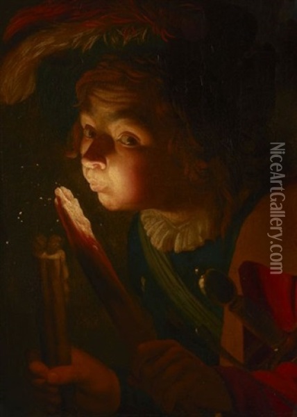 Enfant Soufflant Sur Un Tison Oil Painting - Gerrit Van Honthorst