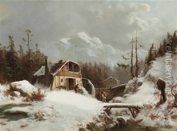 Winterlandschaft Mit Schmiede Oil Painting - Julius Karl Rose