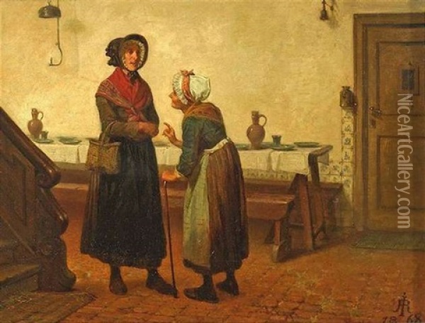 Begegnung Zweier Bewohnerinnen Des Frauenhauses In Amsterdam Oil Painting - Rudolf Jordan