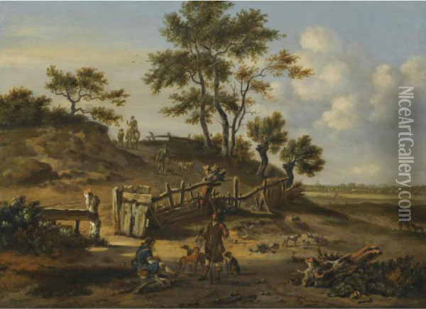 A Dune Landscape With Falconers Oil Painting - Jan Wijnants