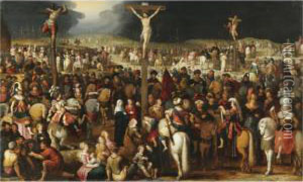 The Crucifixion On Mount Calvary Oil Painting - Louis de Caullery