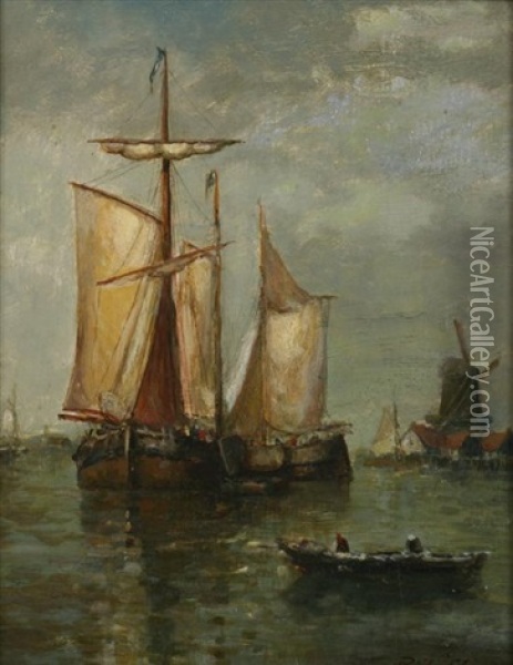 Fishing Boats In Dutch Harbor Oil Painting - Paul Jean Clays
