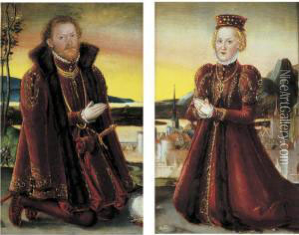 Portrait Of Prince Joachim Ernst Von Anhalt; Portrait Of Princess Agnes Grafin Von Barby Oil Painting - Lucas The Younger Cranach