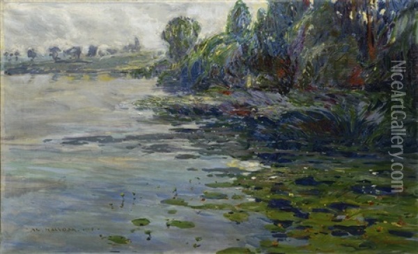 Landscape With A Pond Oil Painting - Alois Kalvoda