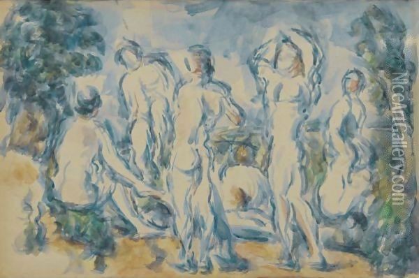 Groupe De Baigneurs Oil Painting - Paul Cezanne