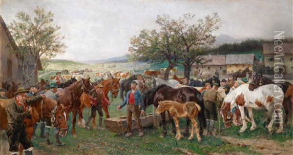 Ein Steiermarkischer Pferdemarkt Oil Painting - Julius von Blaas