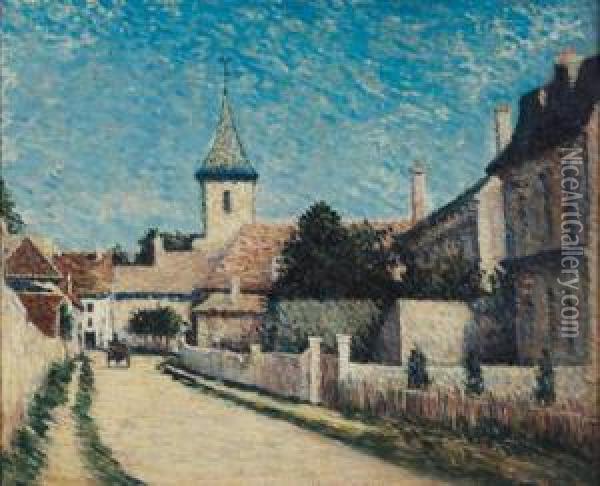 Route Traversant Le Village De Thorigny, Pres De Lagny Oil Painting - Leo Gausson