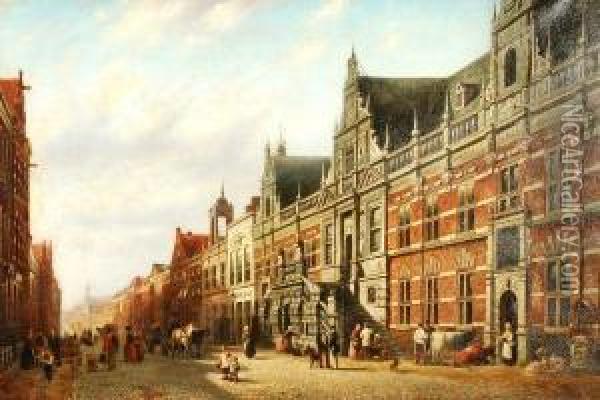 A Dutch Street Scene Oil Painting - Johannes Franciscus Spohler