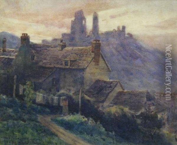 Corfe Castle Dorset Oil Painting - Gerald Fitzgerald