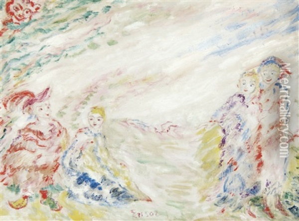 Joliesses Tenues Et Bigarrees - Subtle, Multicoloured Prettiness (january 1939) Oil Painting - James Ensor
