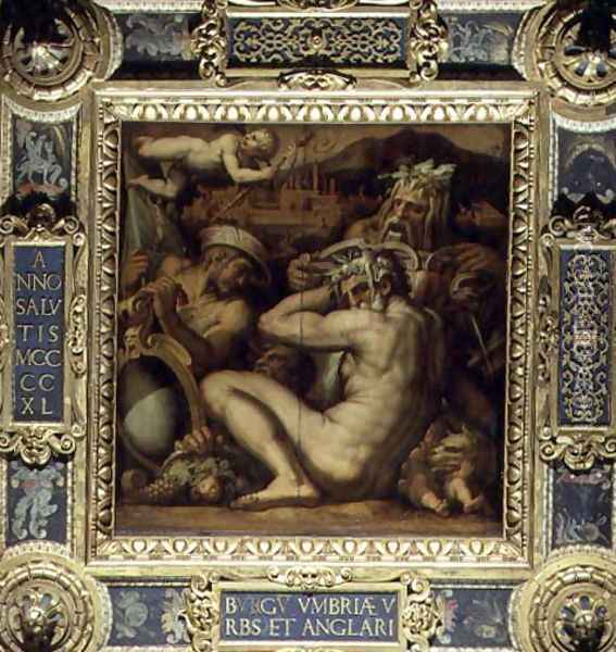 Allegory of the towns of Sansepolcro and Anghiari from the ceiling of the Salone dei Cinquecento, 1565 Oil Painting - Giorgio Vasari