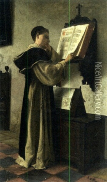A Monk At Study Oil Painting - Lionel Charles Henley