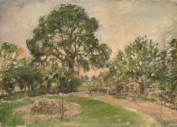 A Garden Oil Painting - William Mark Fisher