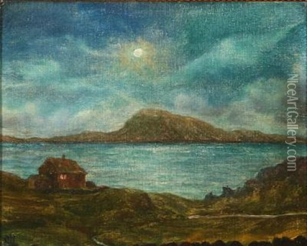 Quiet Evening On Nolsoy, The Faroe Islands Oil Painting - Christen Holm Isaksen