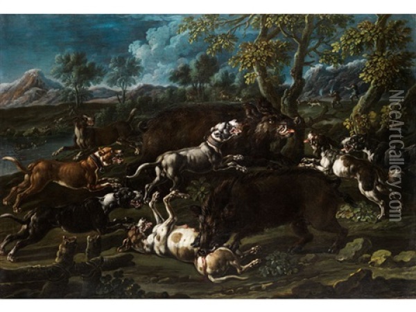 Wildschweinjagd Oil Painting - Cajetan Roos
