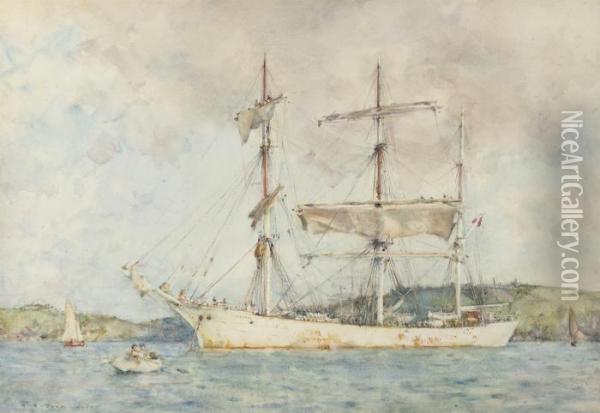 A Windjammer At Anchor Oil Painting - Henry Scott Tuke